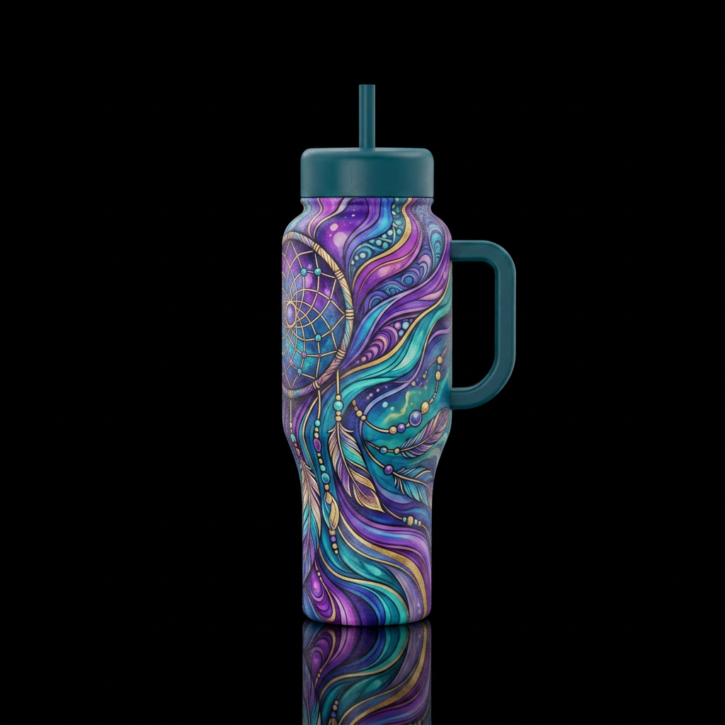 Dream weaver and dream catcher rhythm in colors. N... water bottle design