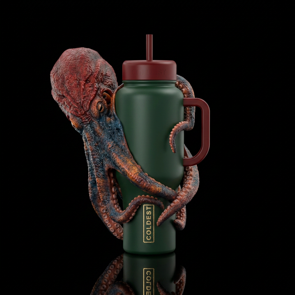 Kraken wrapped around the cup. Squeezing the cup. ... water bottle design