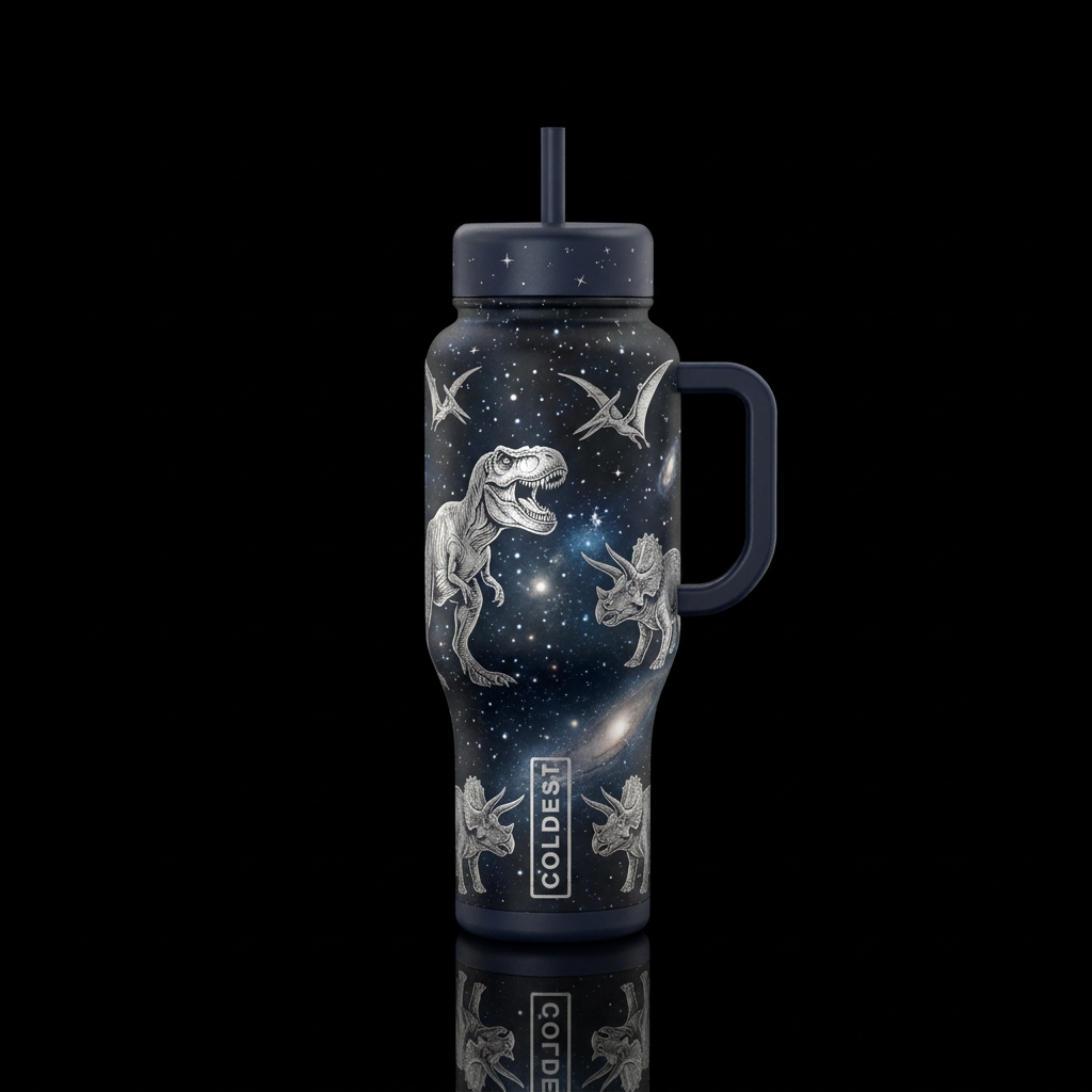 Dinosaurs realistic all around the cup with the ba... water bottle design