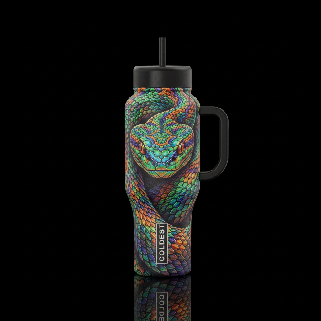 Snake scales of an pit viper. The snake head cover... water bottle design