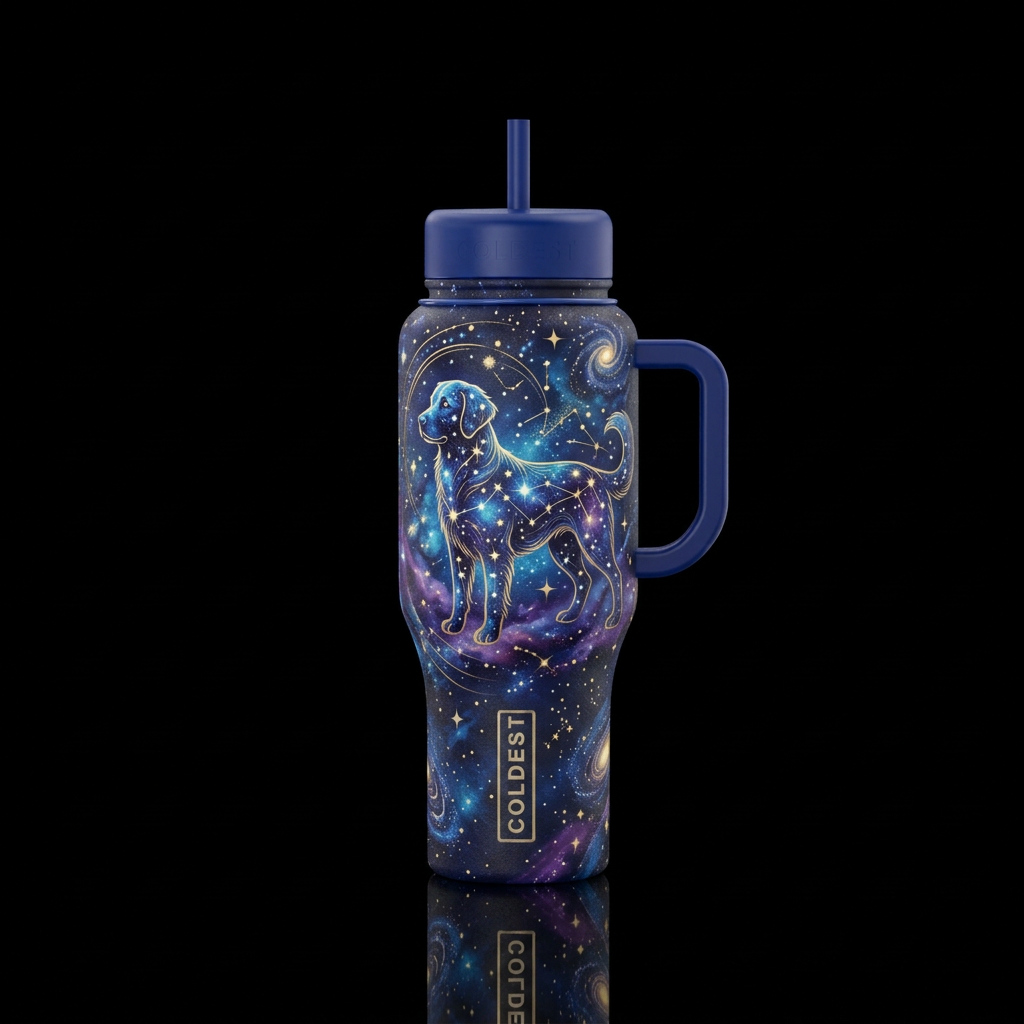 A pet that has the stars in the sky. water bottle design