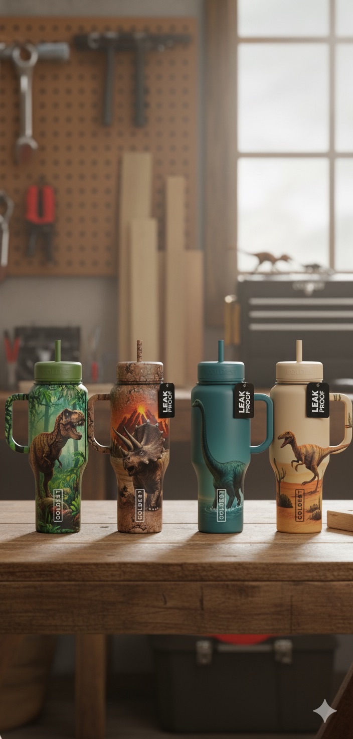 Tiny dino water bottle design