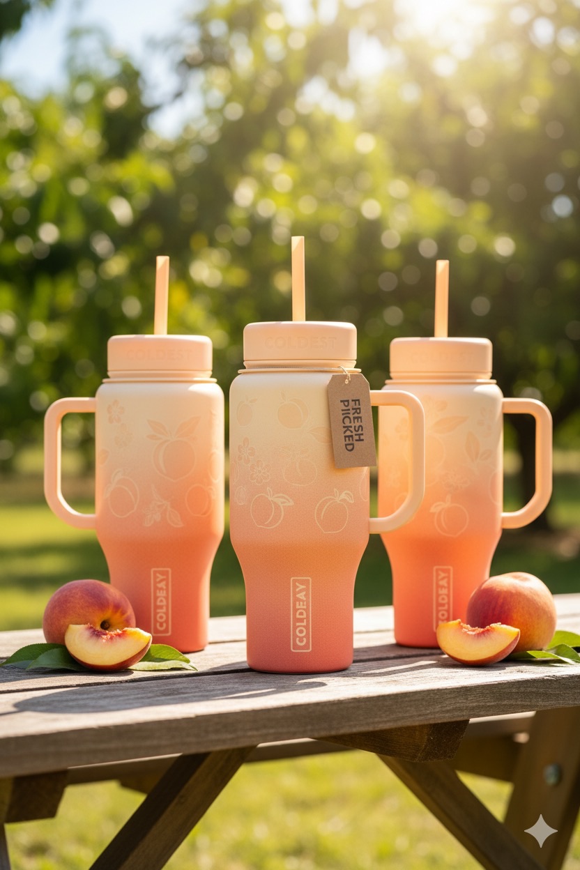 Juicy peach water bottle design