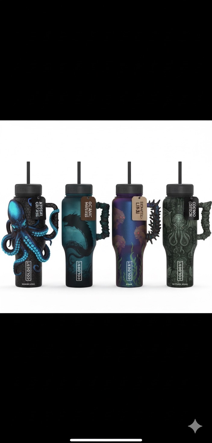 Sea monsters water bottle design