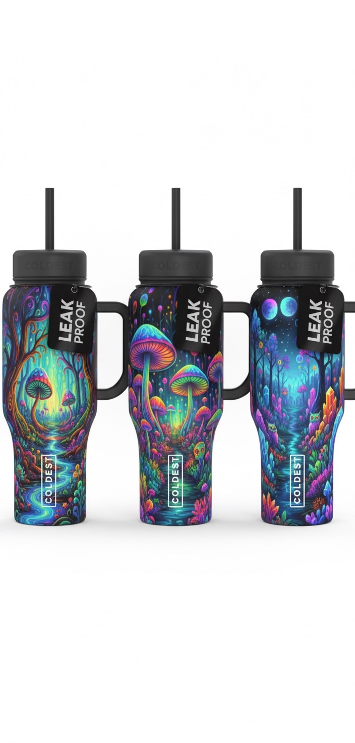 Psychedelic nature water bottle design
