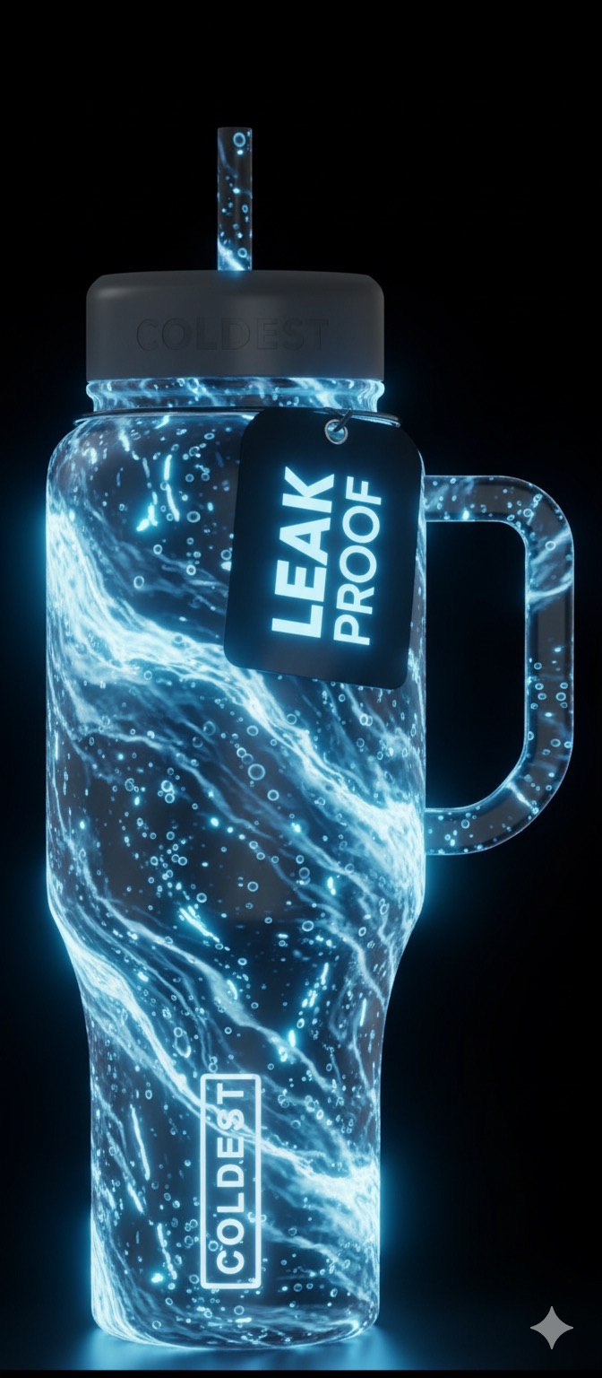 Glowing glaciers water bottle design
