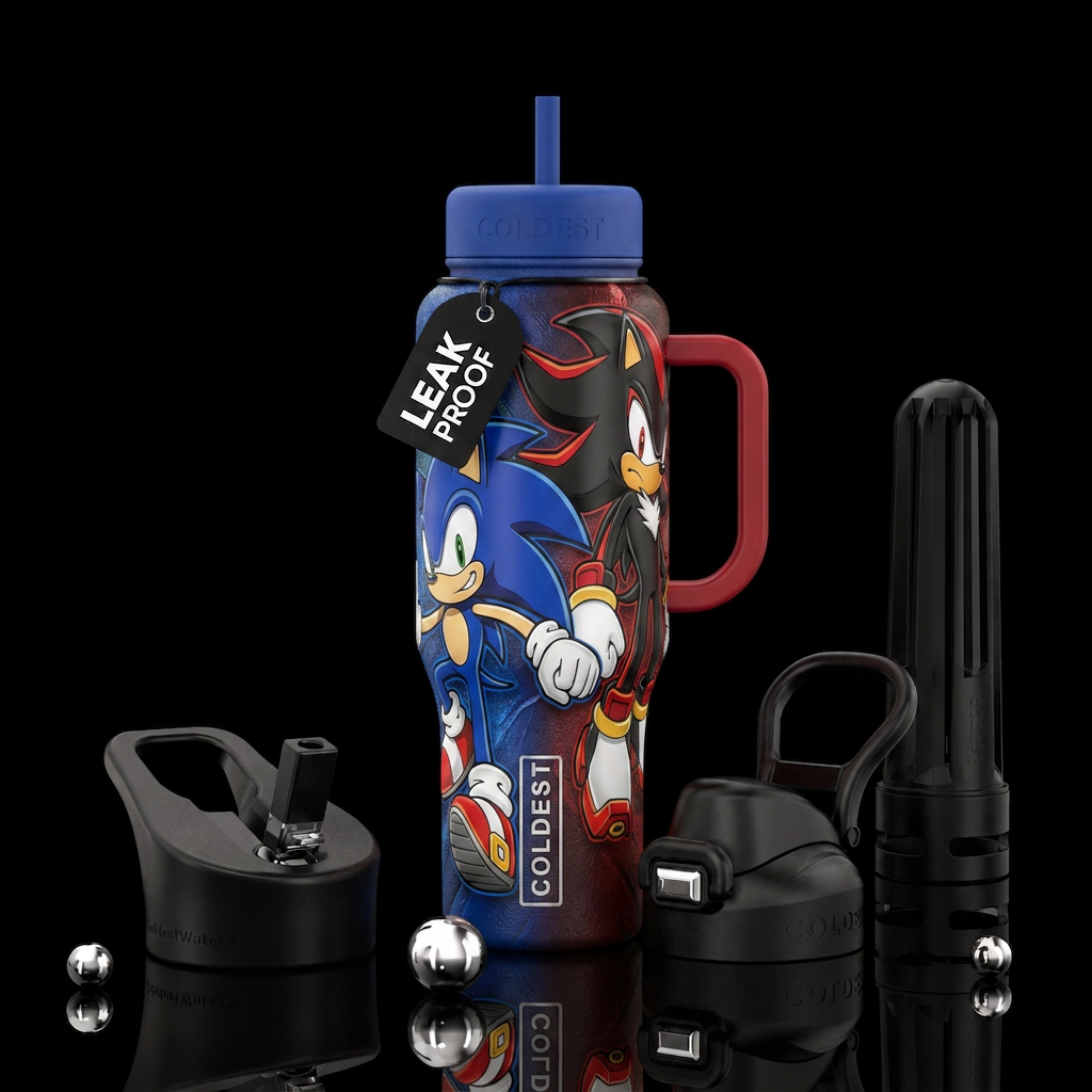 Sonic and shadow the hedgehog water bottle design