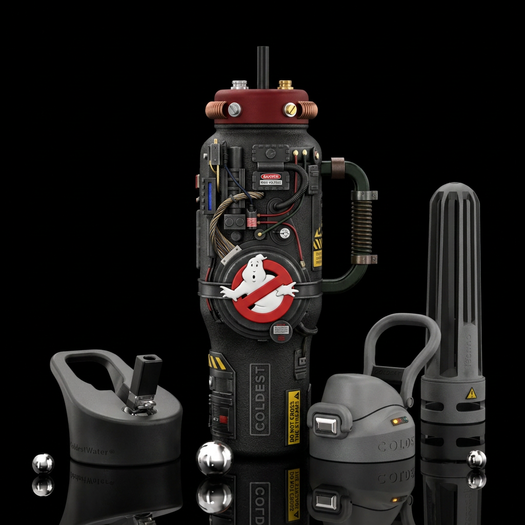 Ghostbusters, photorealistic, detailed, lifelike, ... water bottle design
