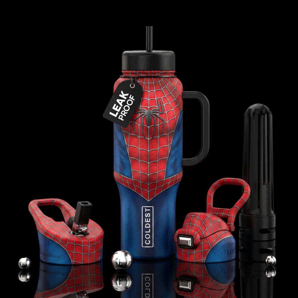 Spider man, photorealistic, detailed, lifelike, hi... water bottle design