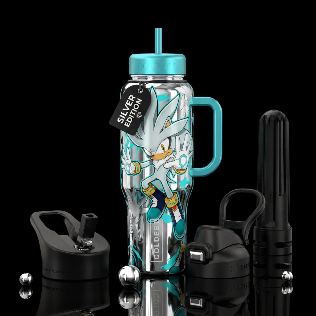 Silver the hedgehog water bottle design