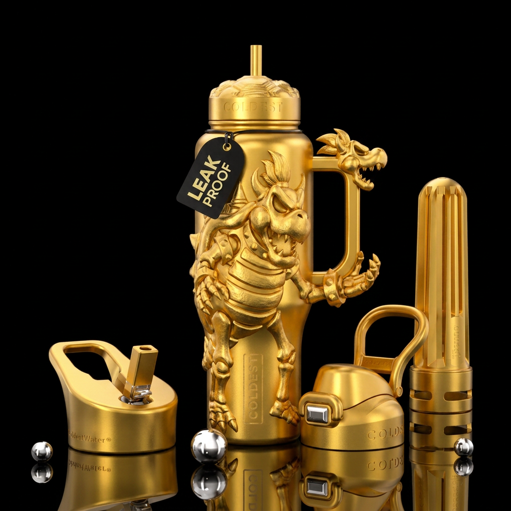 Gold dry bowser water bottle design