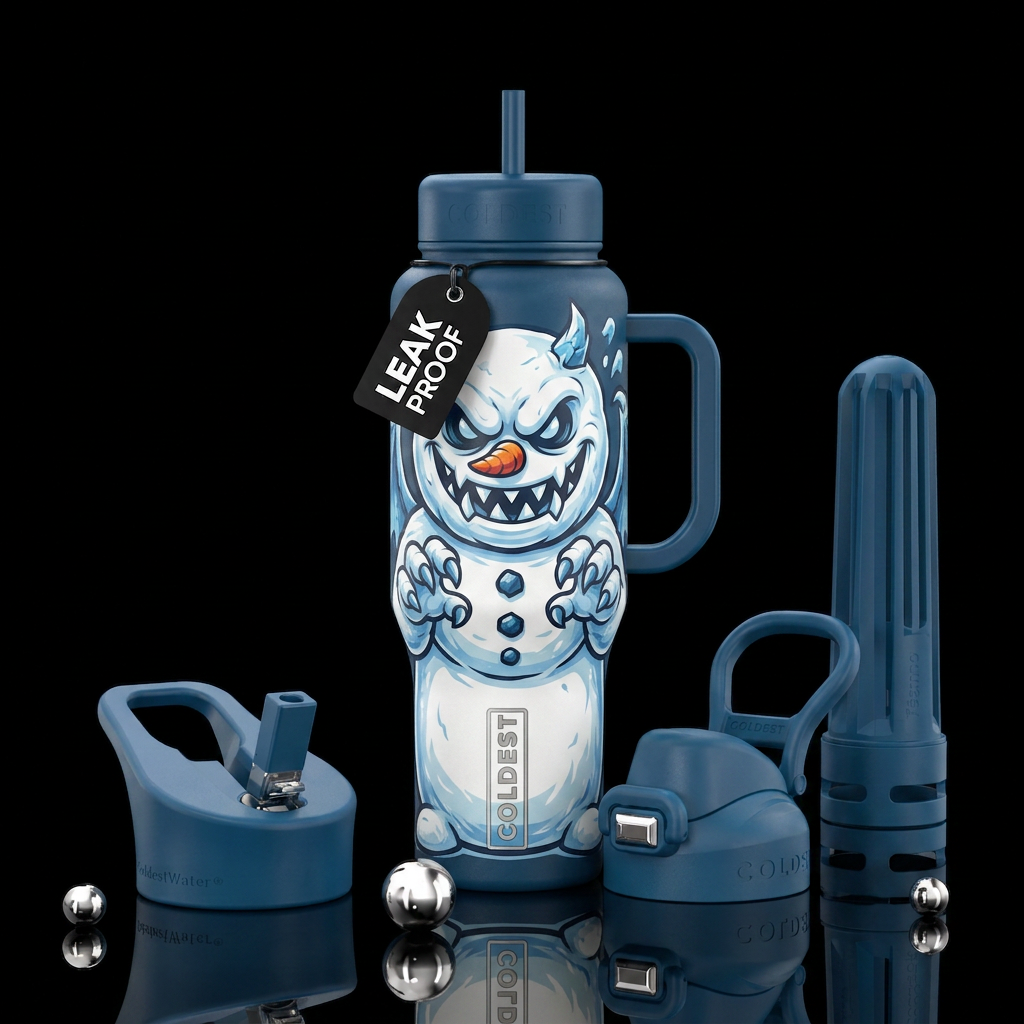 Snow man monster water bottle design