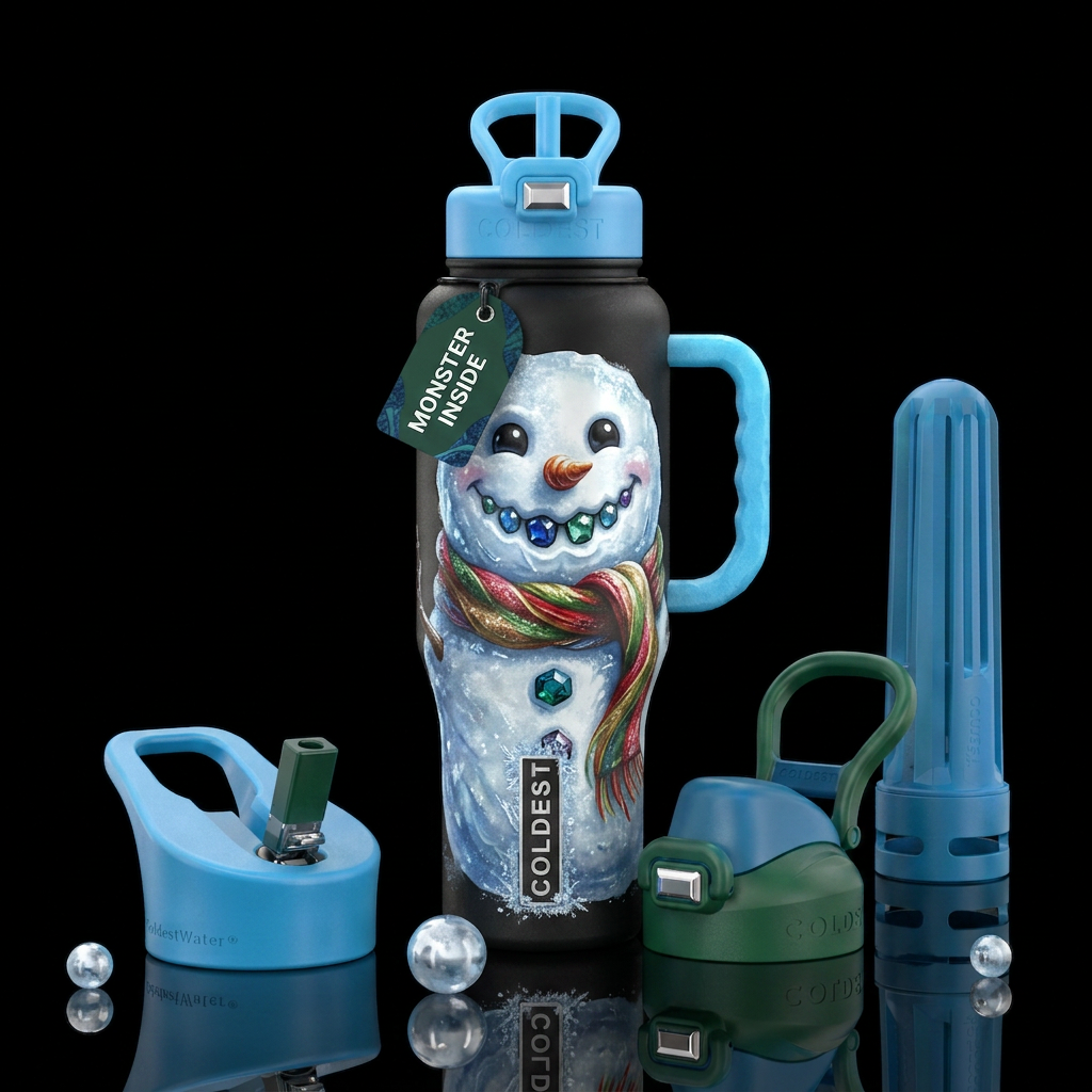 Snow man monster water bottle design