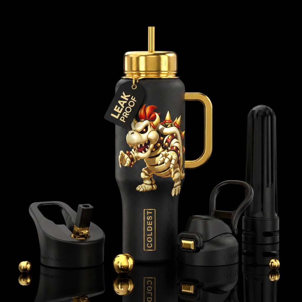 Gold dry bowser water bottle design