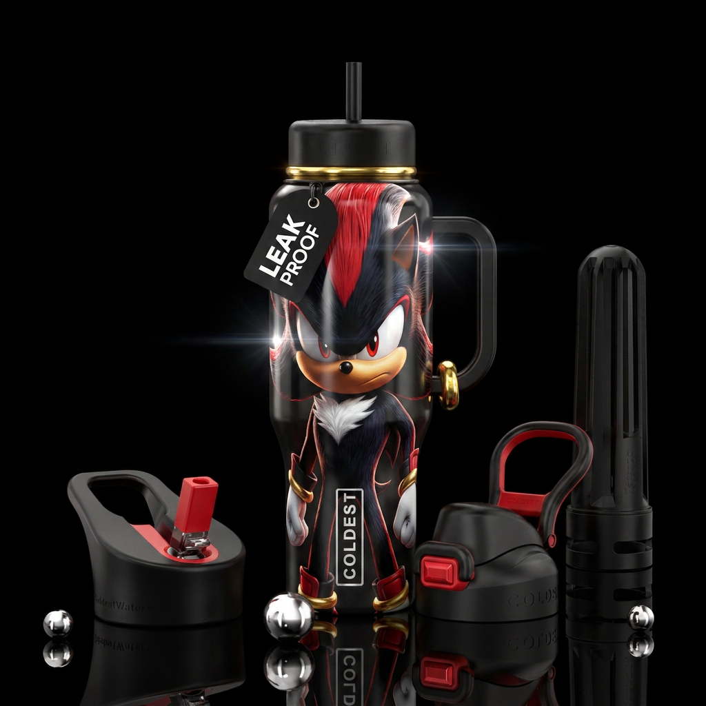 Shadow the Hedgehog water bottle design