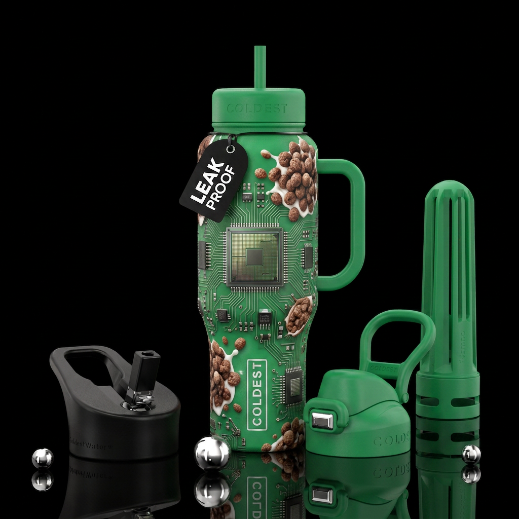 Milo and chip water bottle design