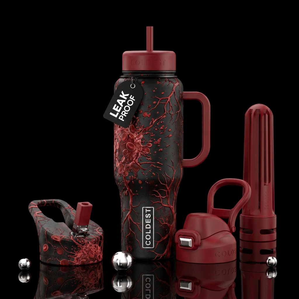 Blood, photorealistic, detailed, lifelike, highly ... water bottle design