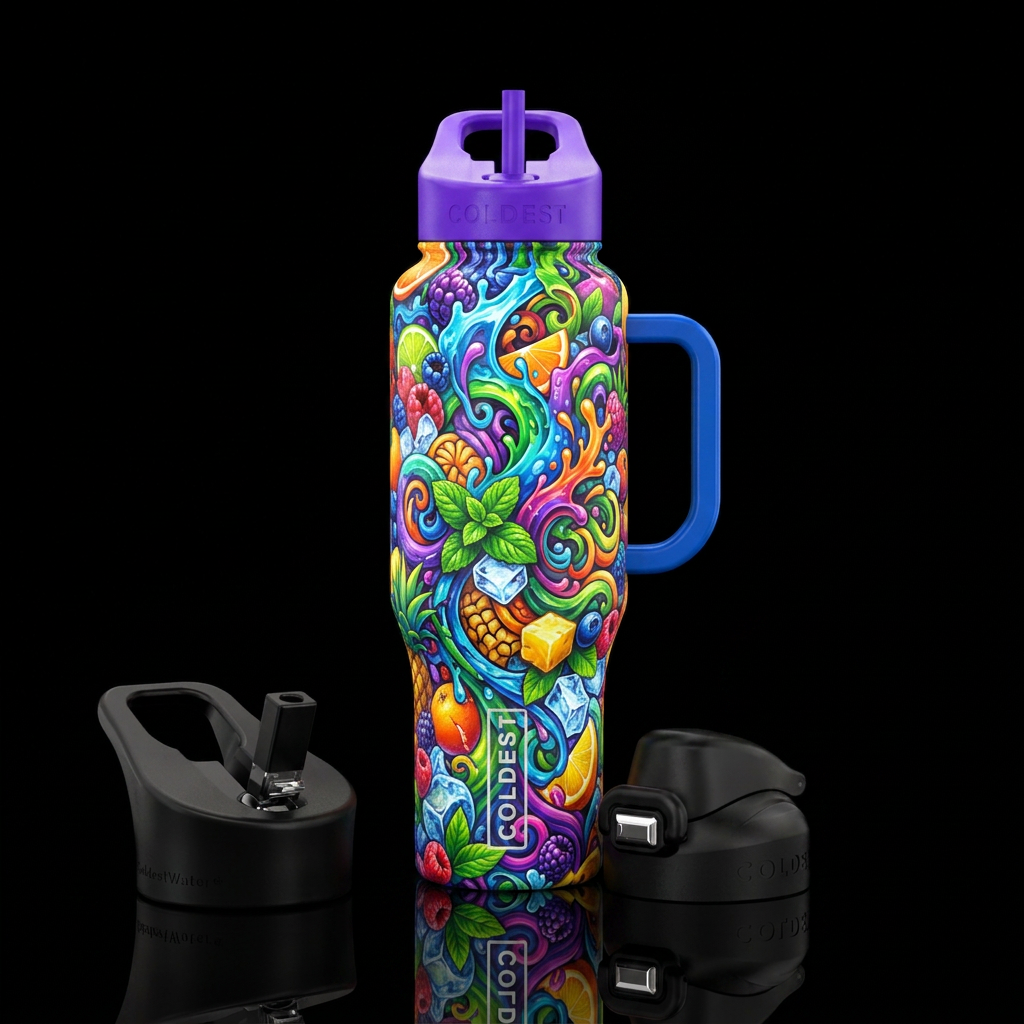 Throw up, photorealistic, detailed, lifelike, high... water bottle design