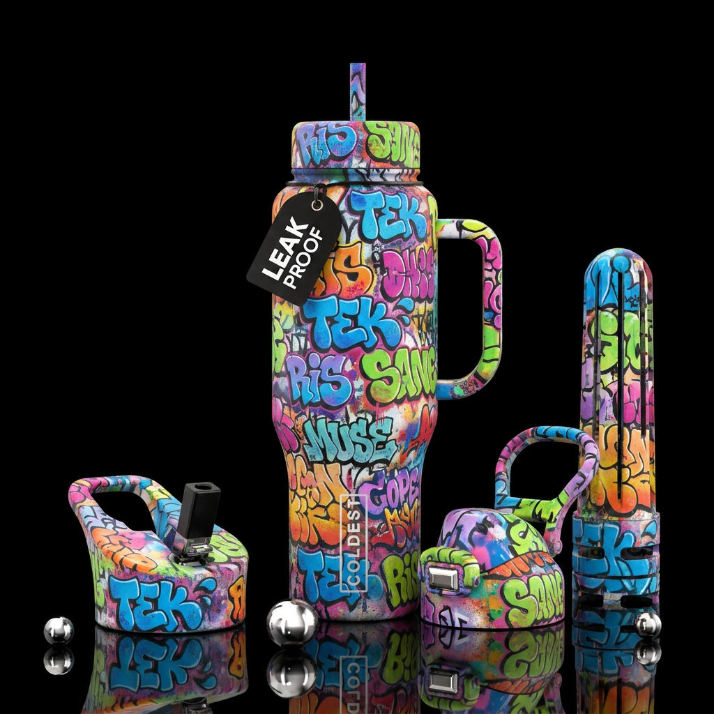 Throw up, photorealistic, detailed, lifelike, high... water bottle design