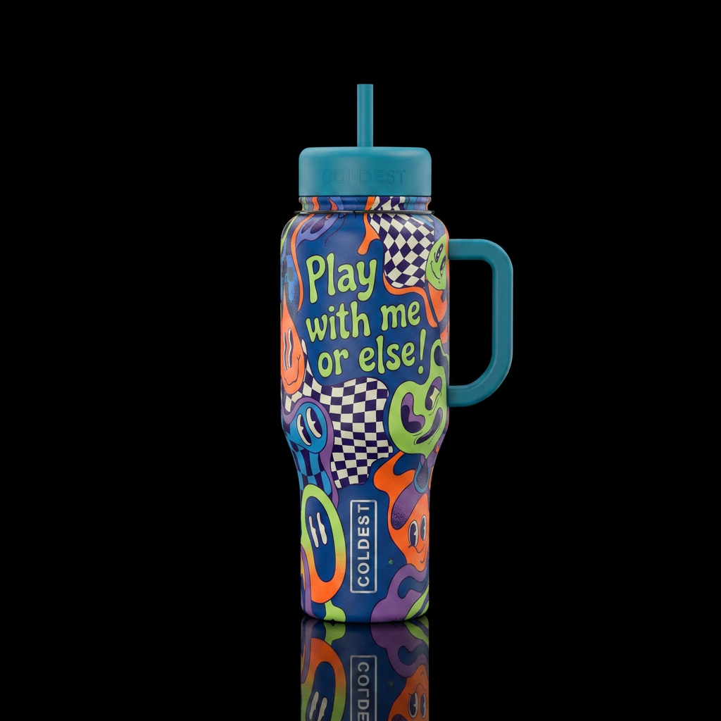 Play with me or else! water bottle design