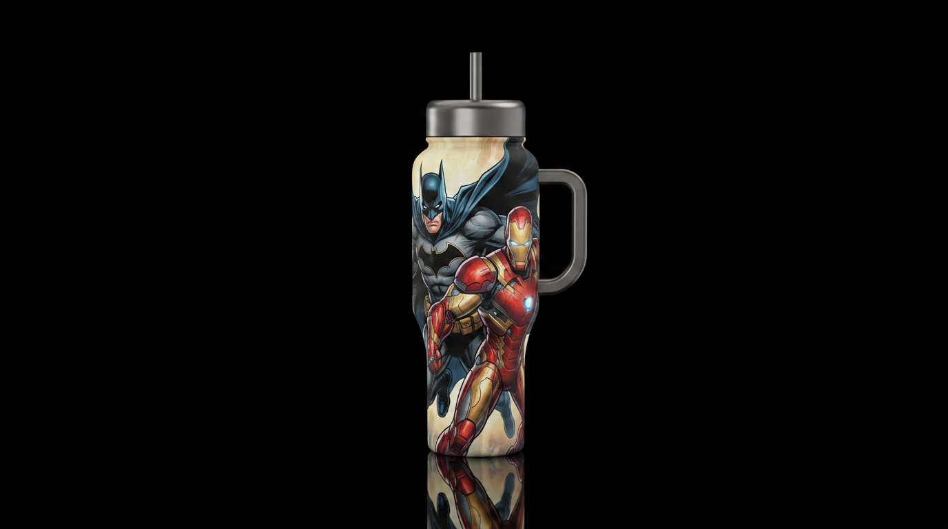Batman and iron man water bottle design