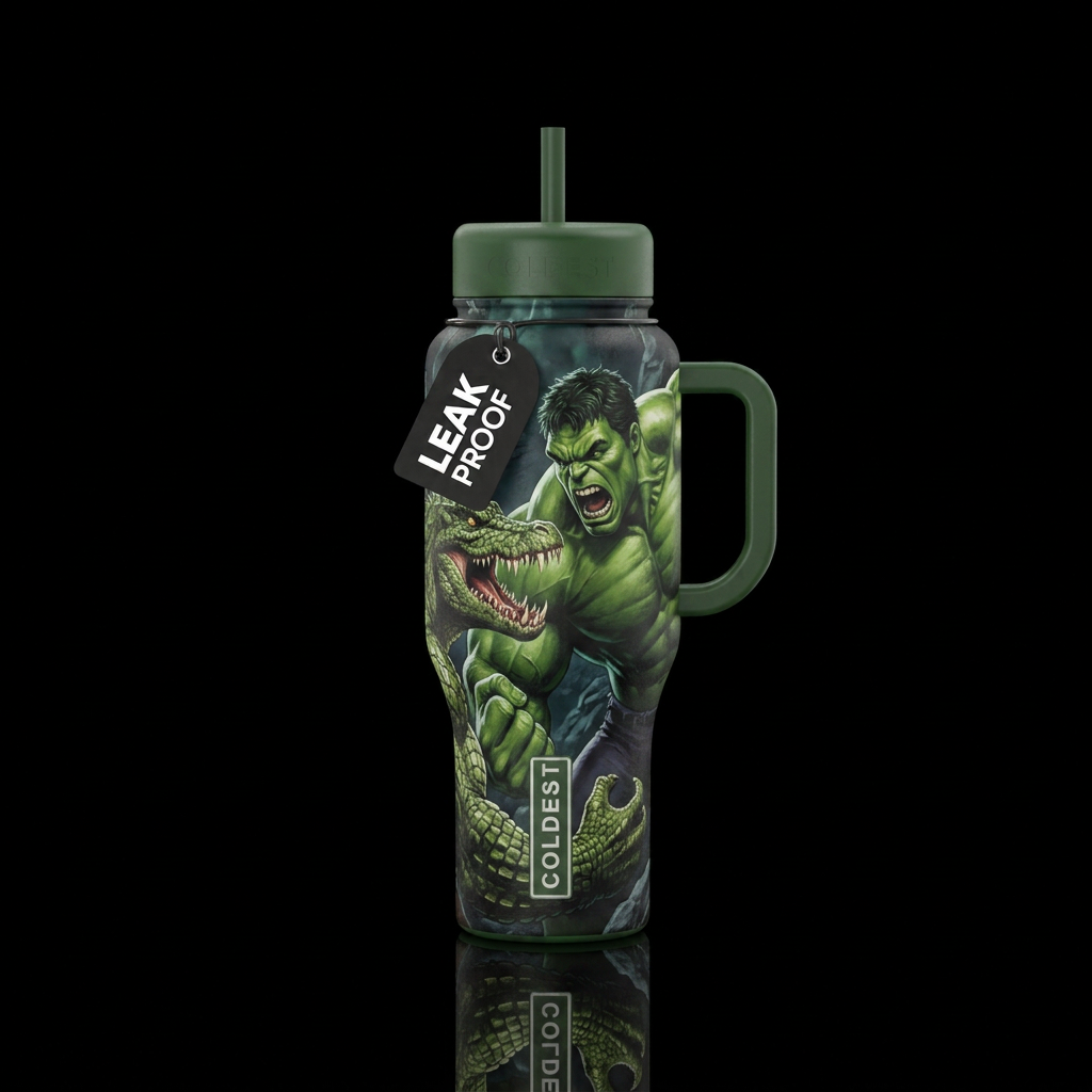 Hulk and killer croc water bottle design