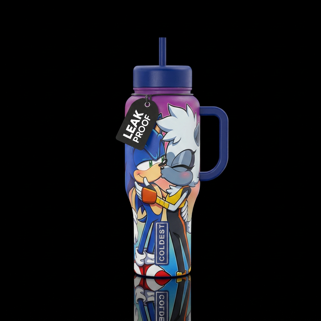 Sonic and tangle from sonic kiss water bottle design