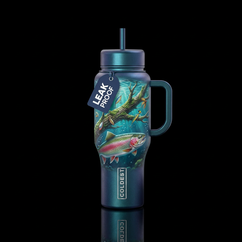 Multiple kinds of fishing lures caught in a underw... water bottle design