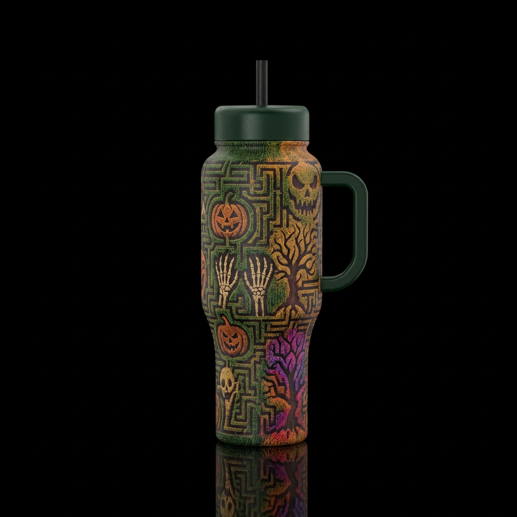 Haunted maze water bottle design