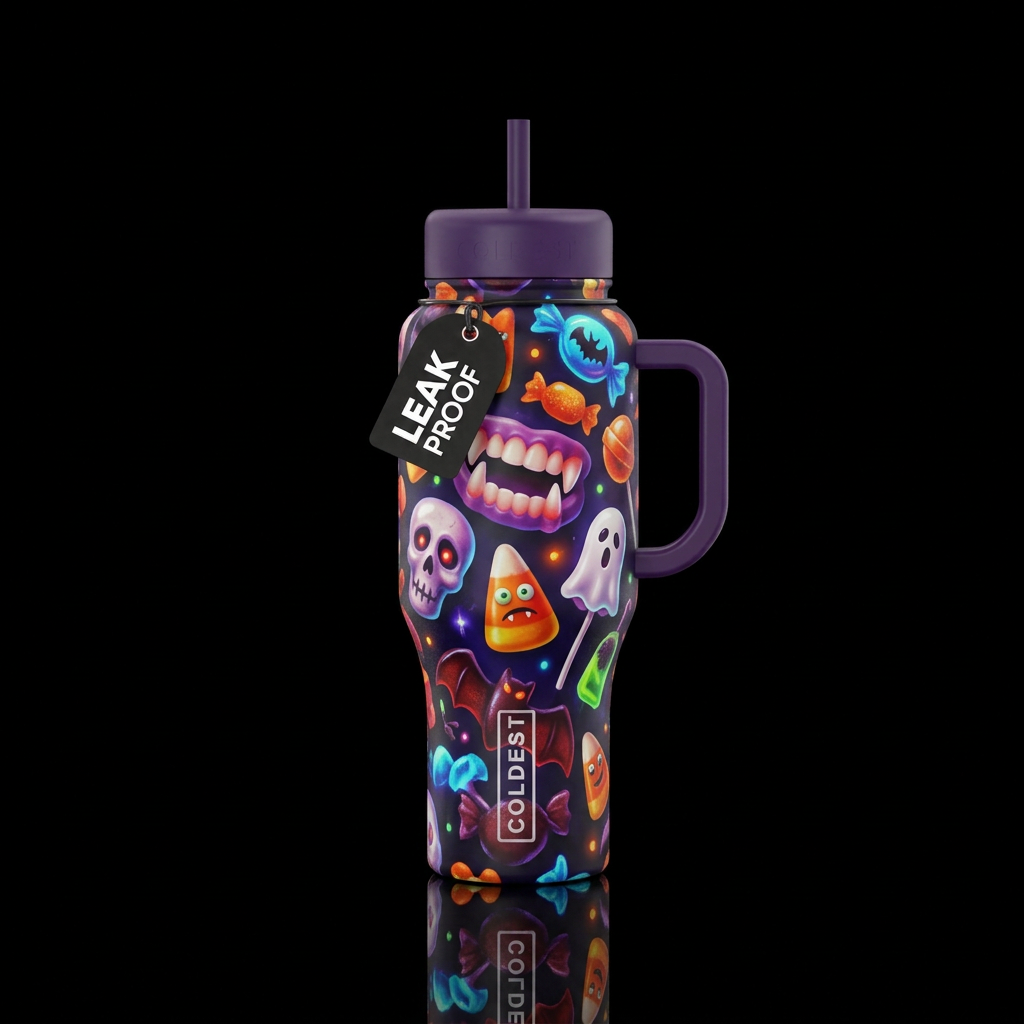 haunted scary candy pieces water bottle design