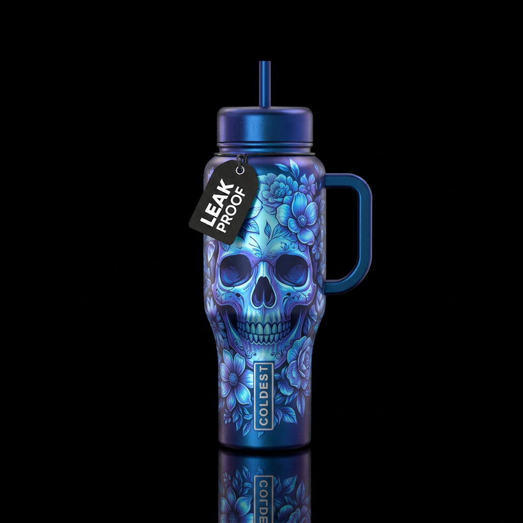 Floral horror water bottle design