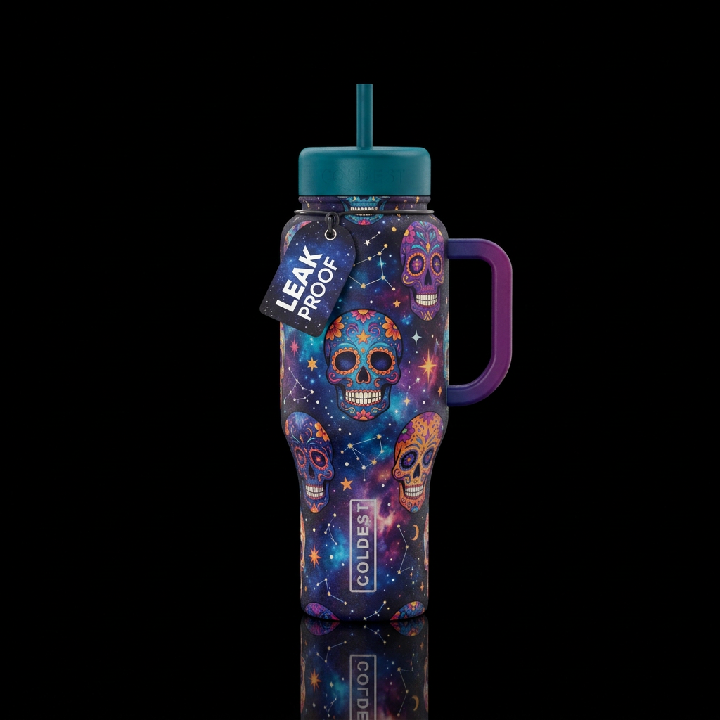 Sugar skull starry skies water bottle design