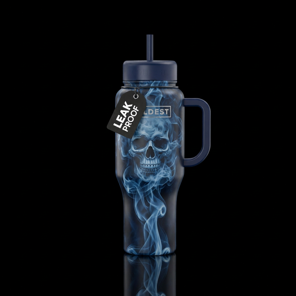 Dark and light blue swirled cup smoke rising from ... water bottle design