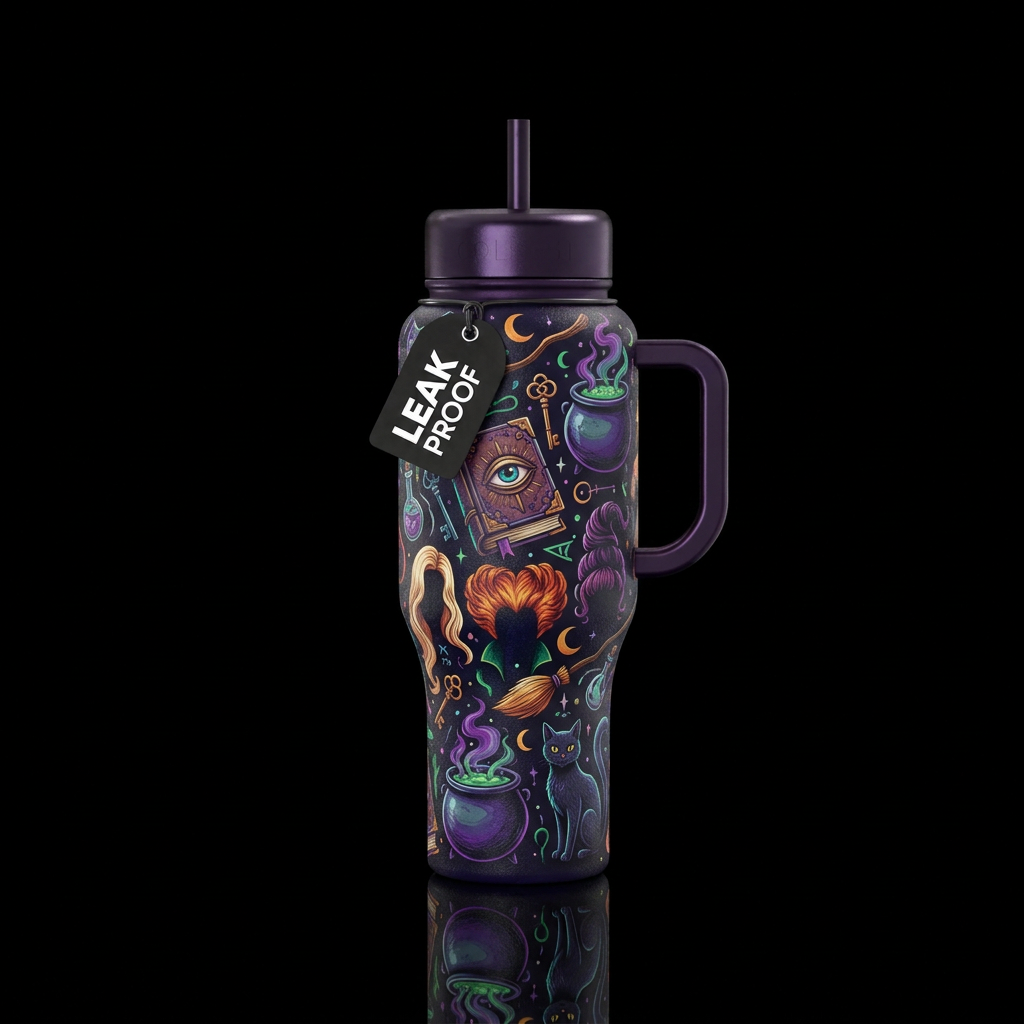 Hocus pocus themed cup water bottle design