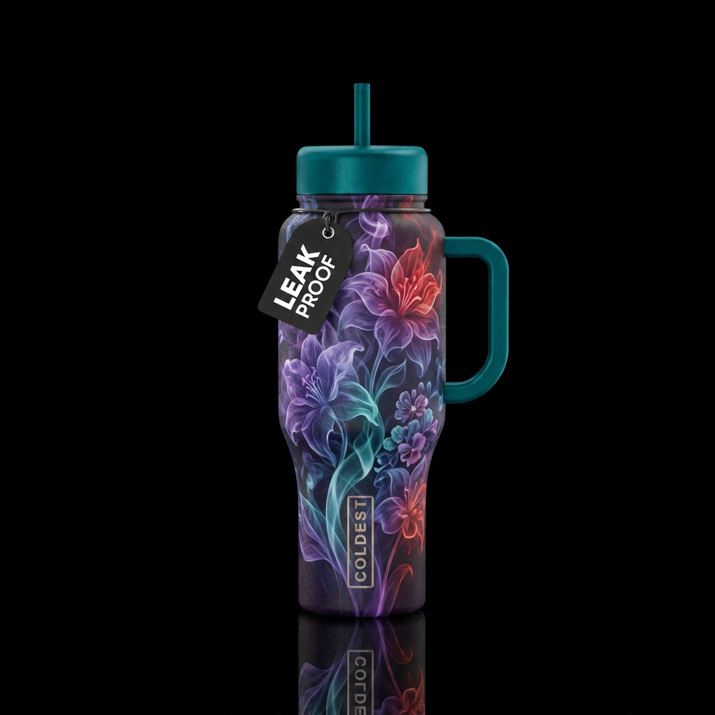 Smokey flowers water bottle design