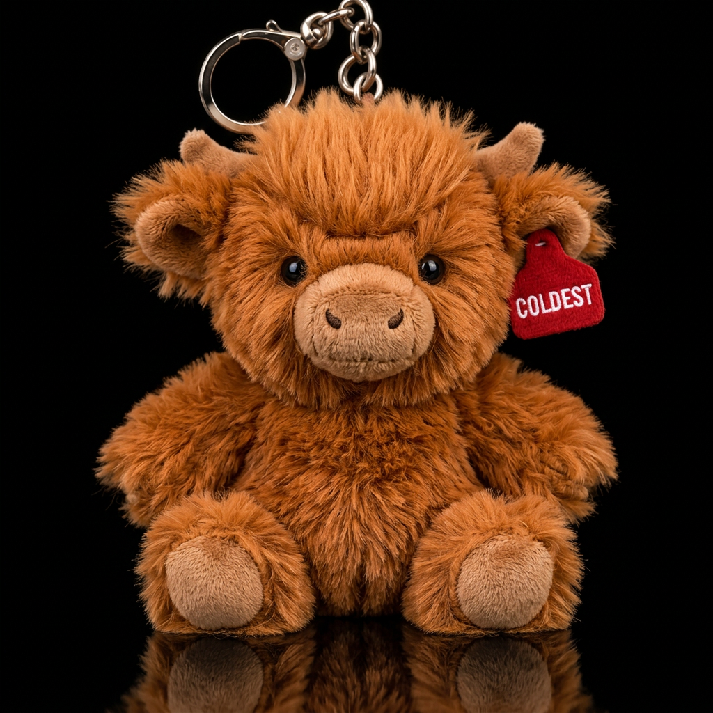 Red Highland with long soft fur and ear tag that s... water bottle design