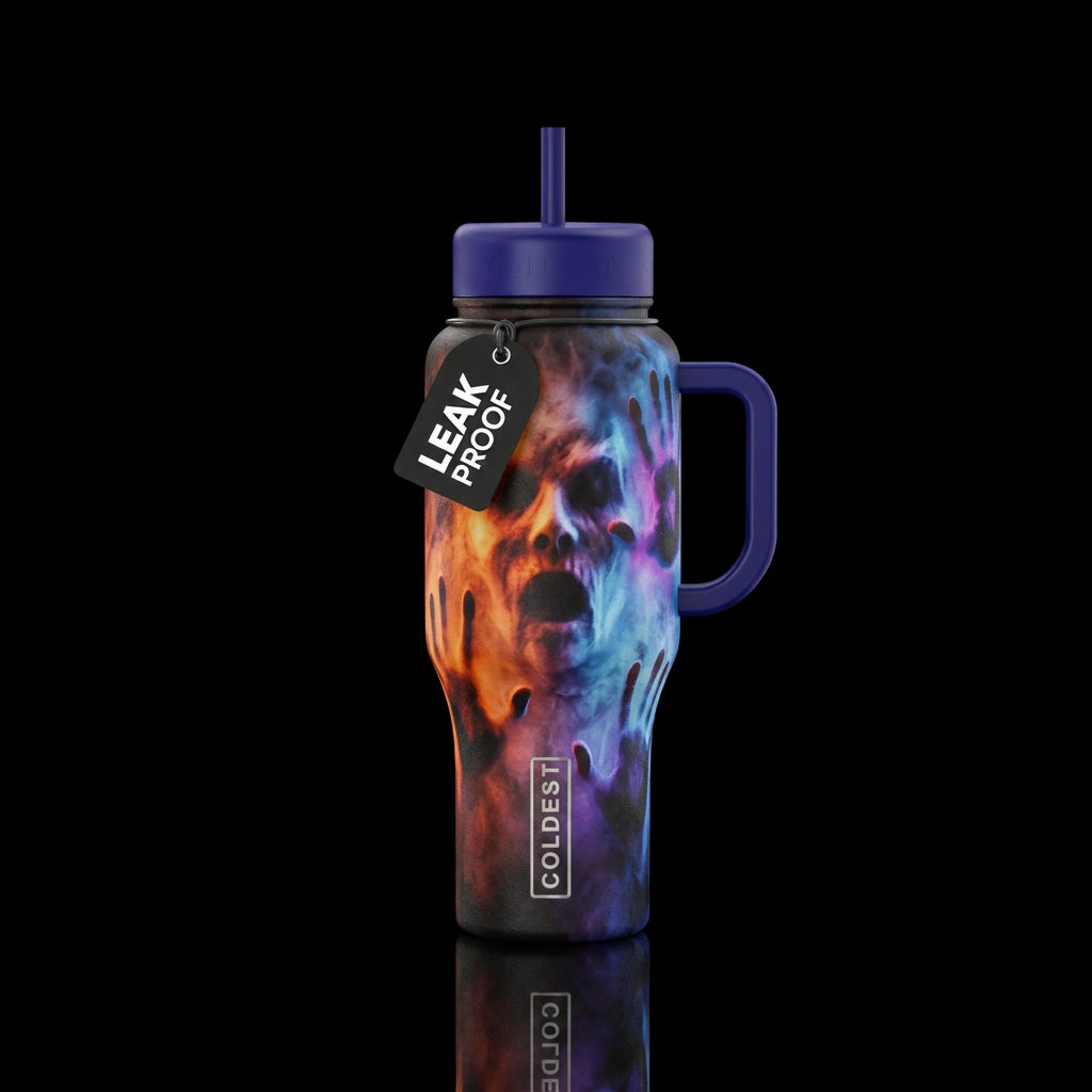 Scary face and handprints in steam water bottle design