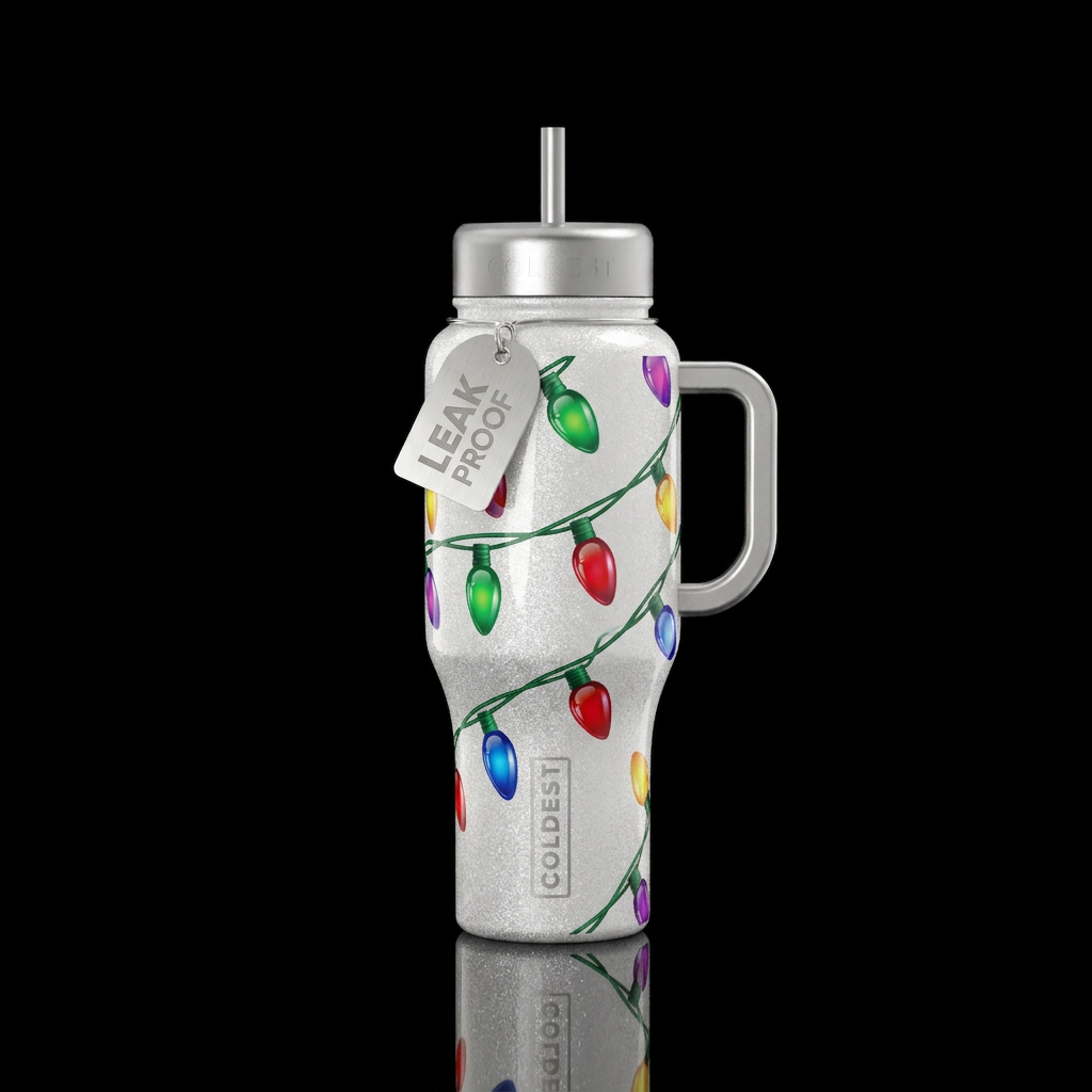Glowy Christmas Lights water bottle design