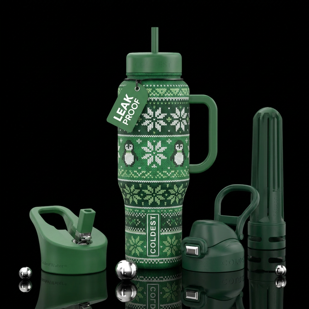 Penguin Christmas water bottle design