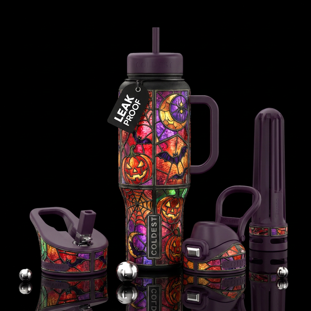 Creepy Stained Glass water bottle design