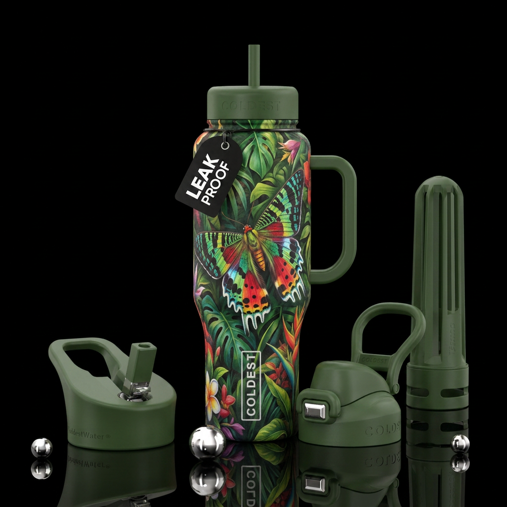 Madagascar sunset moth water bottle design