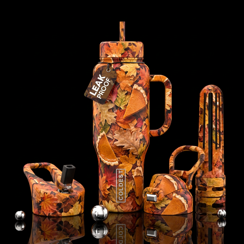 Fall leaves and pumpkin pie water bottle design