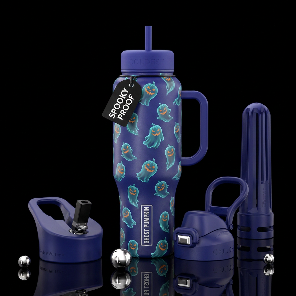 Ghost pumpkins water bottle design