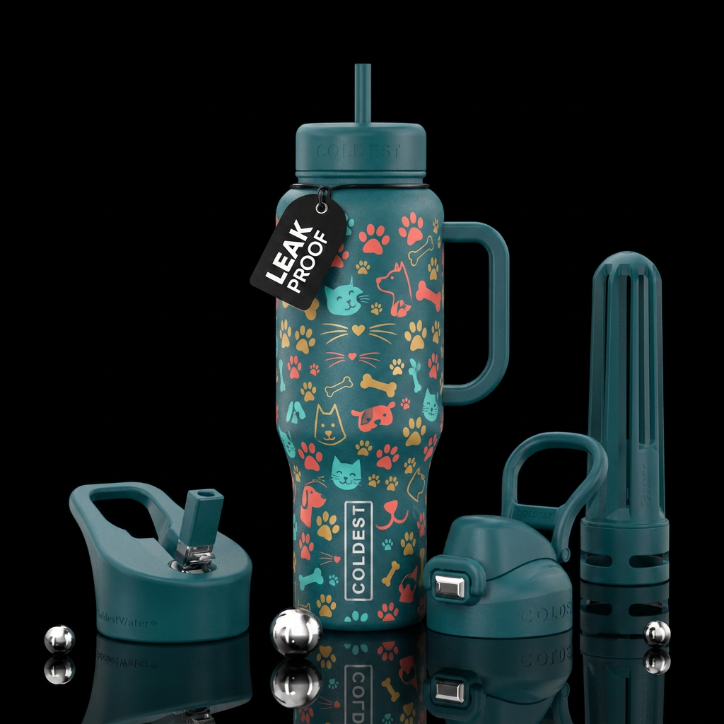 Cat and dog prints water bottle design