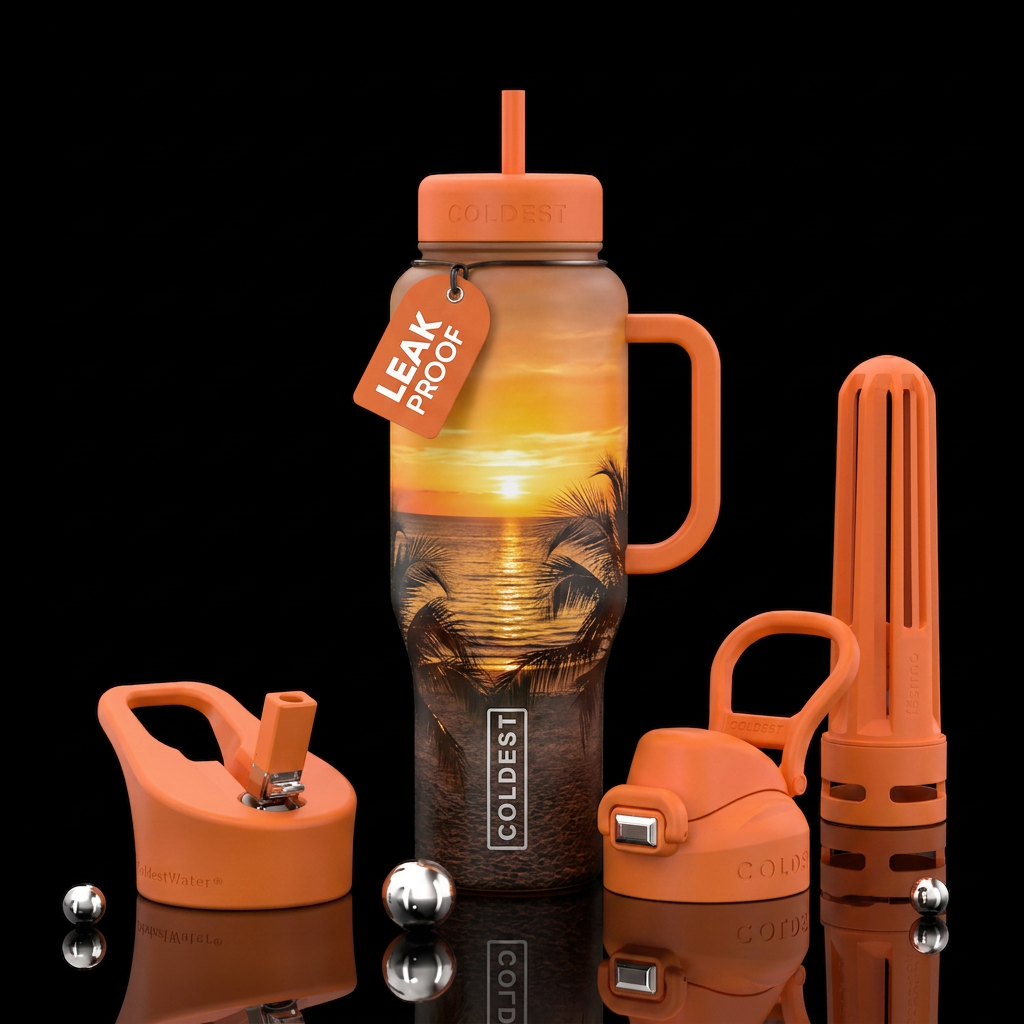 Ocean beach sunset water bottle design