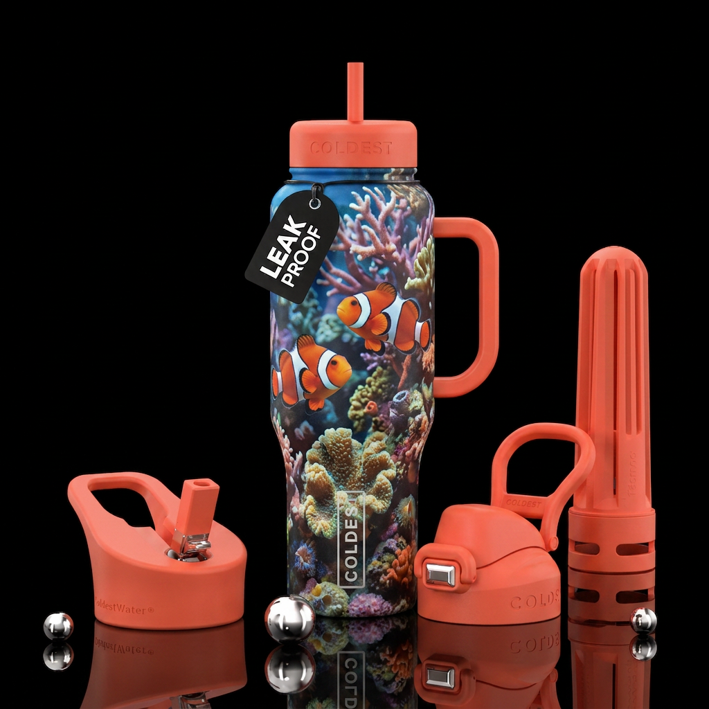 Coral clown fish water bottle design