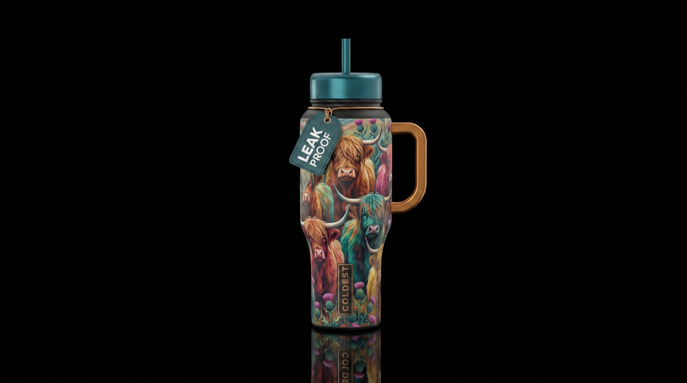Highland cows water bottle design