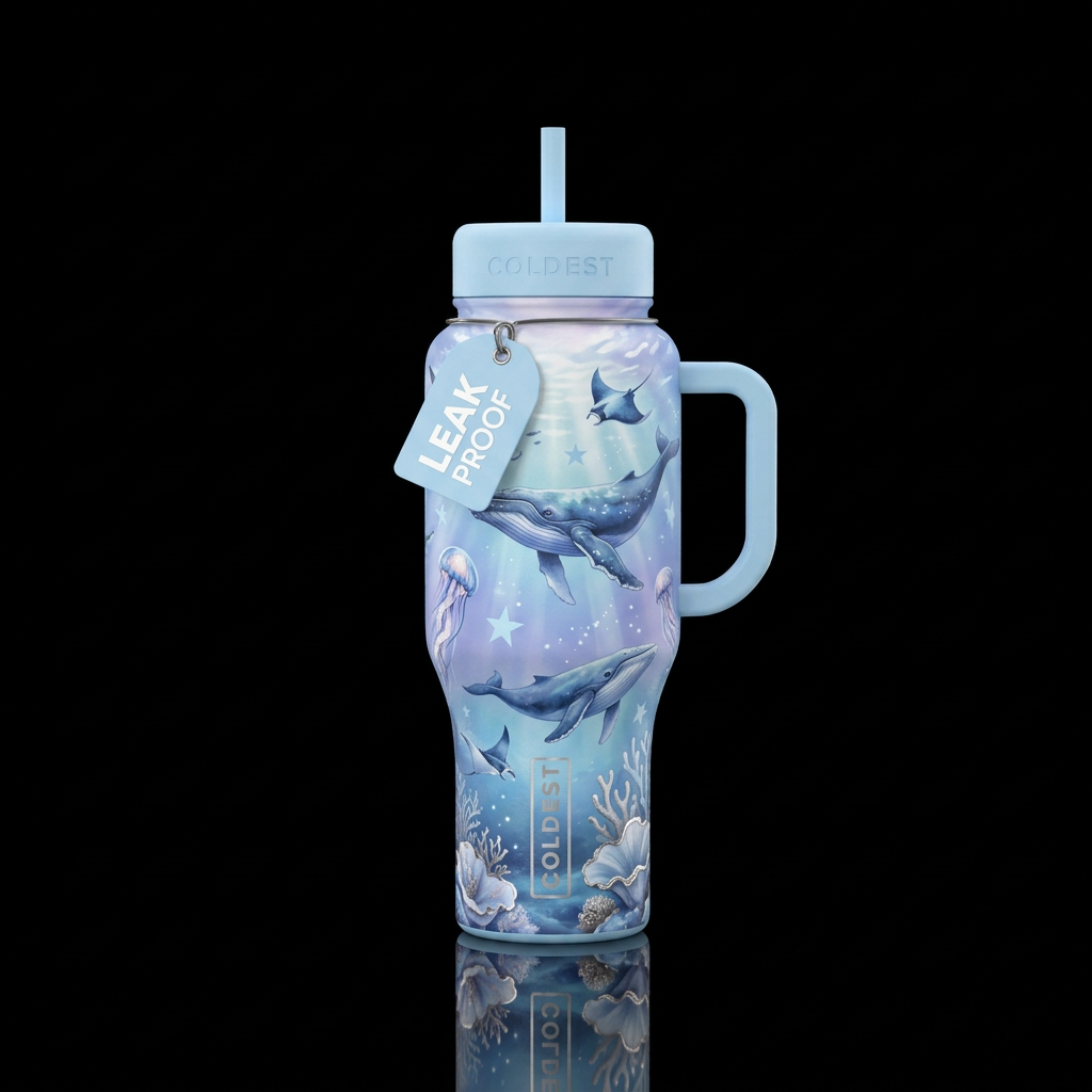 Radiant Celestial Seas water bottle design