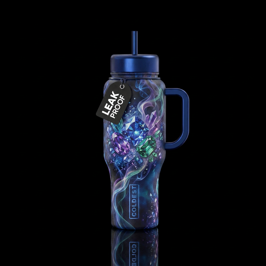enchanted, sparkly, vibrant, fantasy, gemstone, my... water bottle design