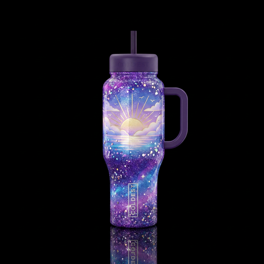 Sparking, purple,, happy mood, morning sky water bottle design